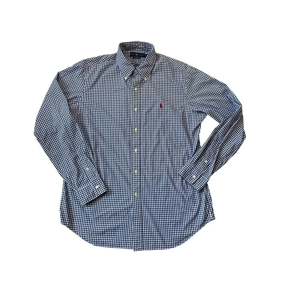 Ralph Lauren Performance Shirt Mens L Blue Gingham Check Stretch Long Sleeve